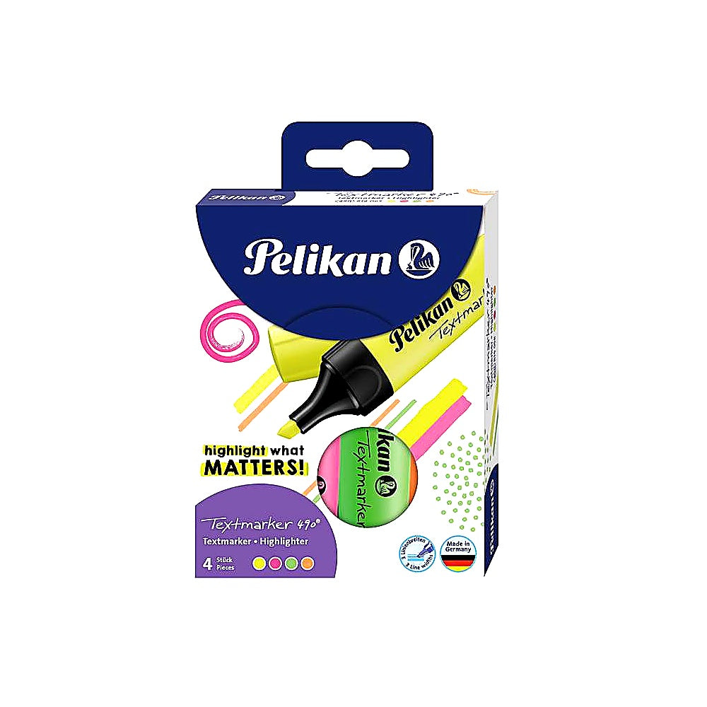 Pelikan Textmarker 490 Farbig sortiert 4er Pack bunte Marker Schule Büro