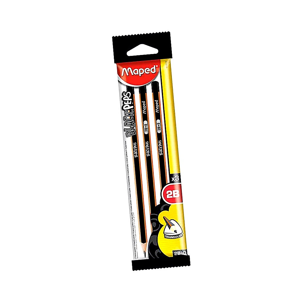 Maped M850012 Bleistifte Black Peps 2B 3 Stück Dreikant Stifte Schule