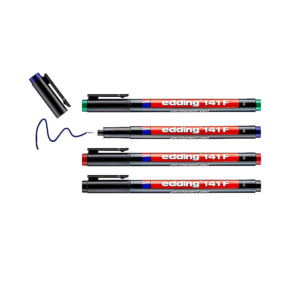 Edding Set 141 F Permanenter Folienschreiber, 4er, Rundspitze 0,6mm, Glas Folie