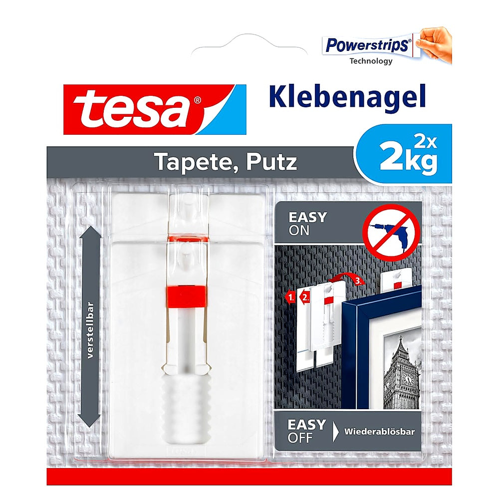tesa Verstellbarer Klebenagel Tapeten Putz 2 kg - Höhenverstellbarer