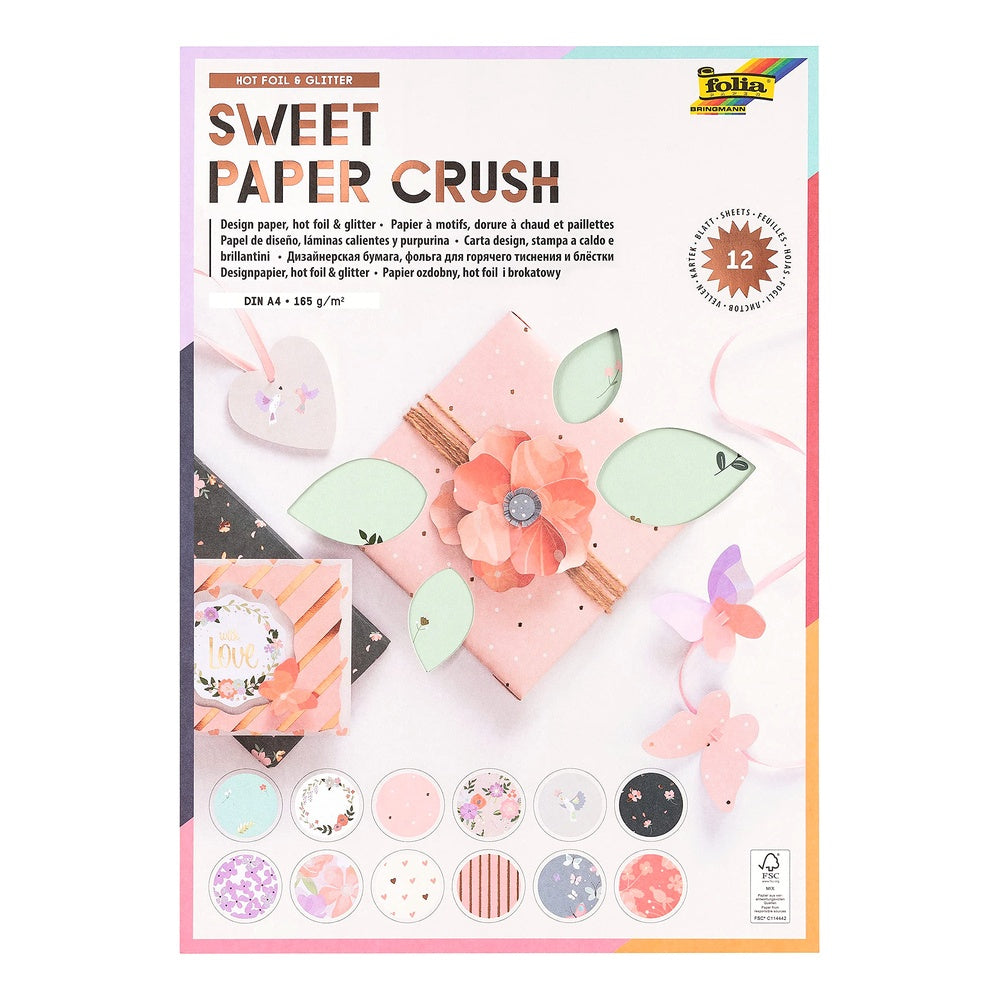 folia Design Papier DIN A4 165 g/m² hot foil & glitter 12 Blatt sortiert 12