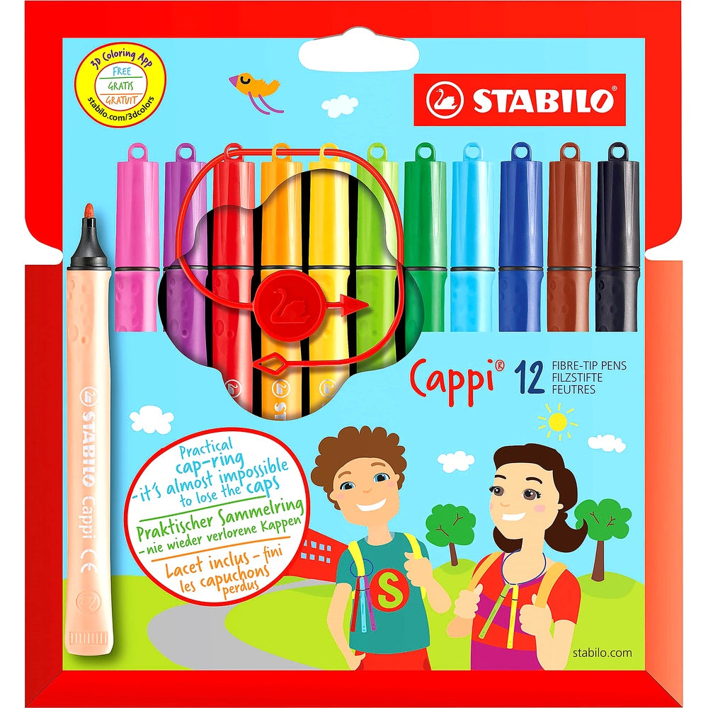 STABILO - Filzstift mit Kappenring - Cappi - 12er Pack
