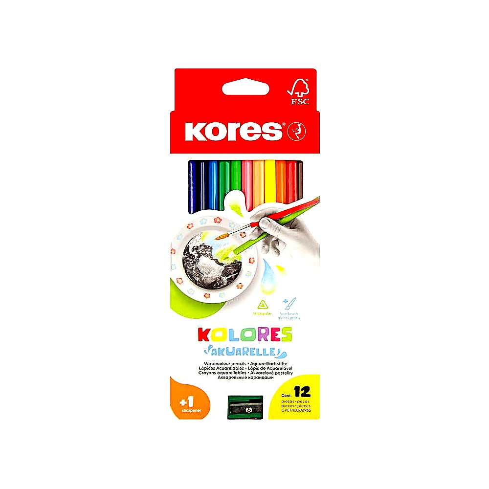 Kores Akuarelle Wasserfarbenstifte 12 Dreieckform weiche Mine Kinder