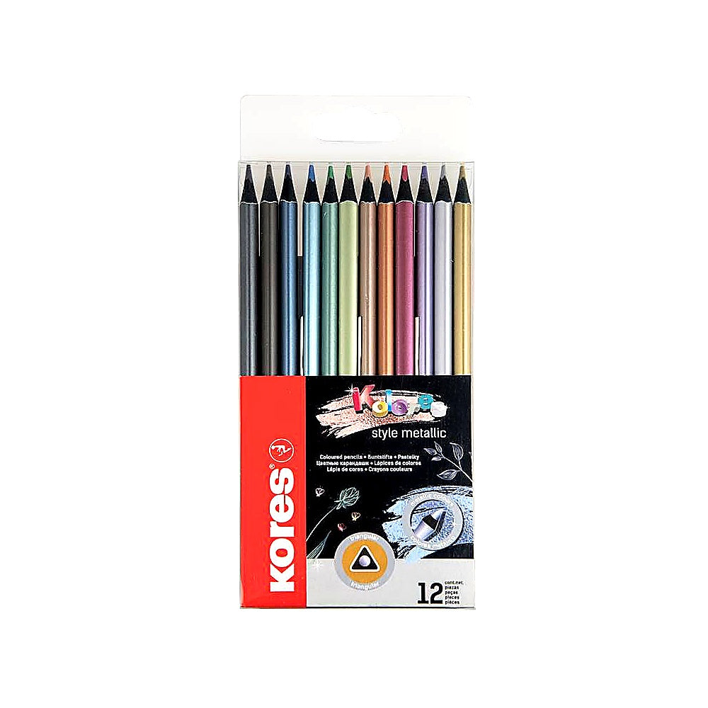 Kores Style Metallic Buntstifte 12 Farben Metalliceffekt schwarze Holzstifte