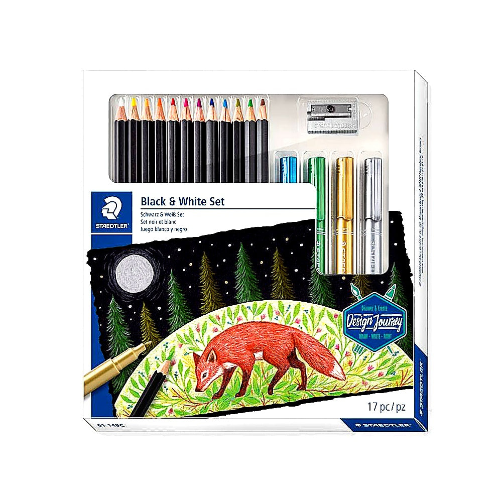 Staedtler Schwarz Weiß Set 17 teilig Buntstifte Metallic Marker Step by Step