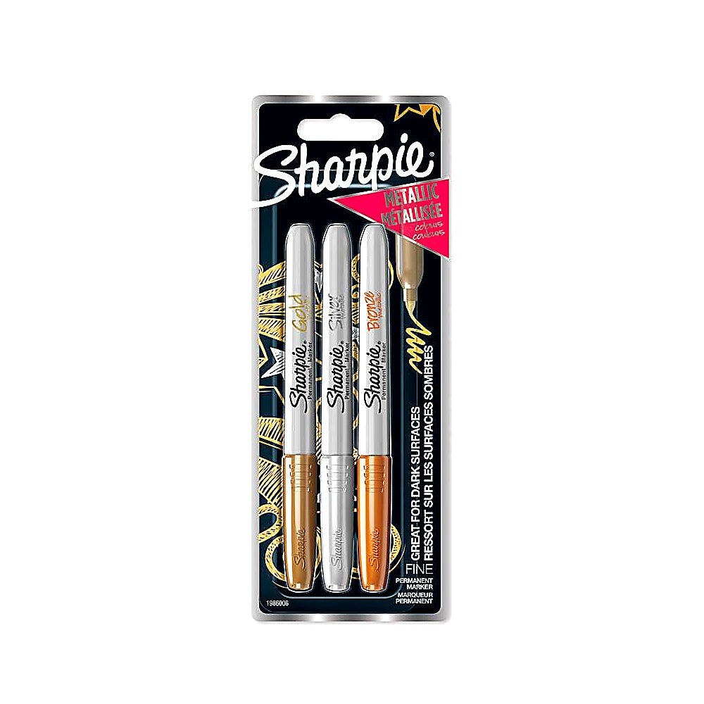 Sharpie Metallic Permanentmarker feine Spitze Gold Silber Bronze 3 Stück