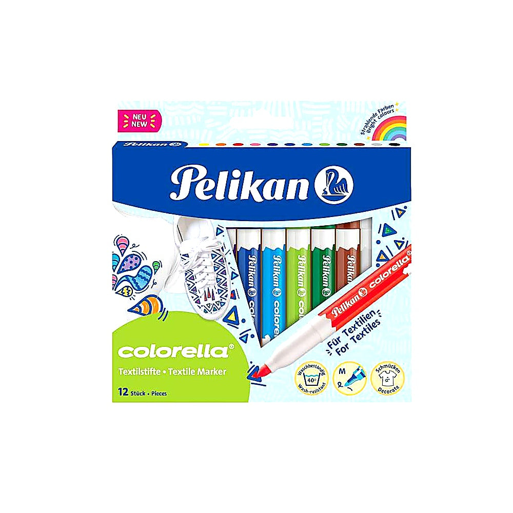 Pelikan Textilstift Colorella 12 Stifte waschbar für Stoffe Basteln Schule