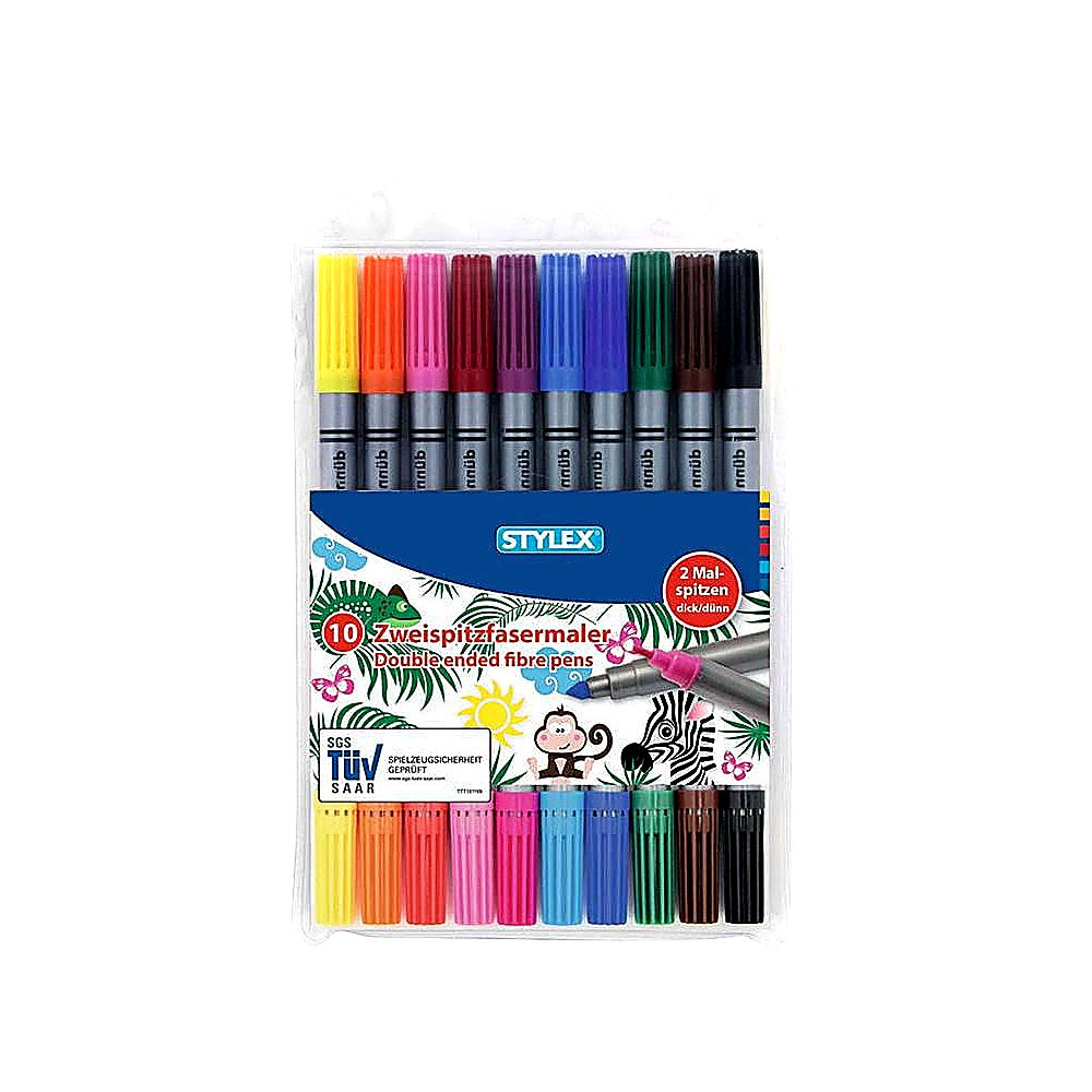 Stylex Zweispitz Fasermalstifte 10er Etui dick dünn 10 Farben