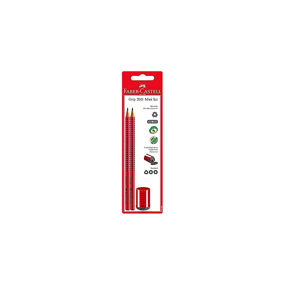 Faber Castell Grip 2001 Bleistift B 2er + Minispitzer, Set Schule