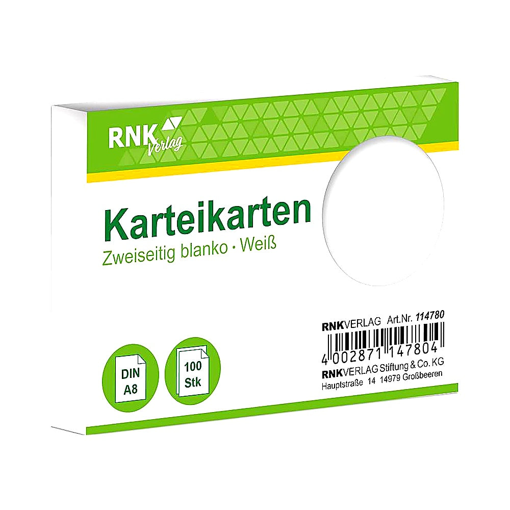 RNK Karteikarten blanko weiß DIN A8 100 Karten flexibel beschreibbar