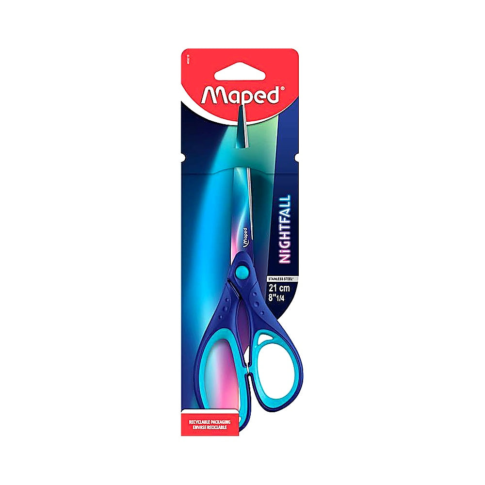 Maped Haushalts und Büroschere NIGHTFALL 21 cm asymmetrisch blau/türkis stabil