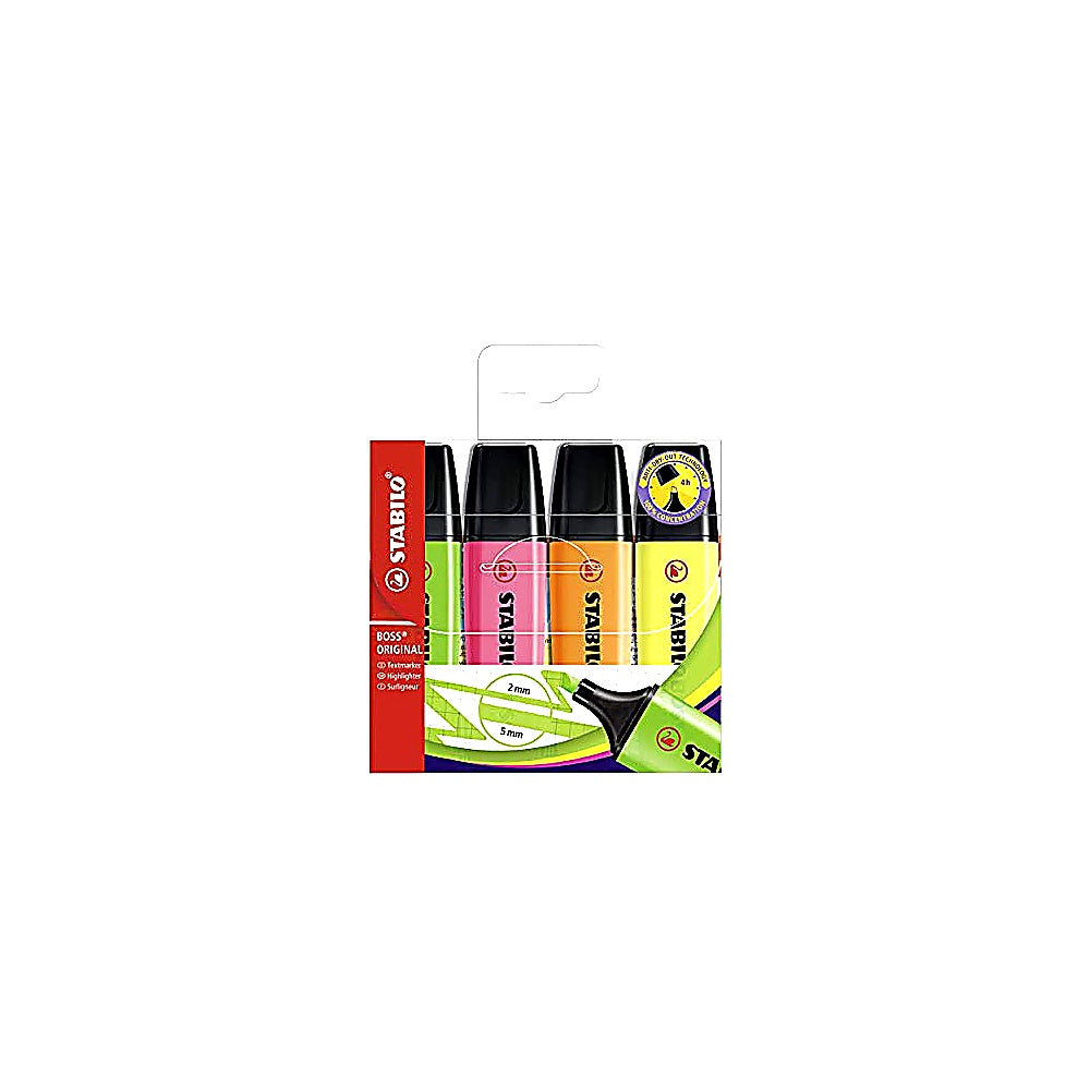 STABILO BOSS ORIGINAL 4er Set gelb orange grün pink Textmarker