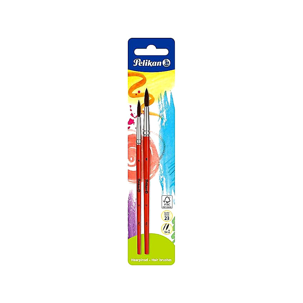 Pelikan Haarpinsel 23 Größe 4 und 8 2 Stück Set Malpinsel Schule