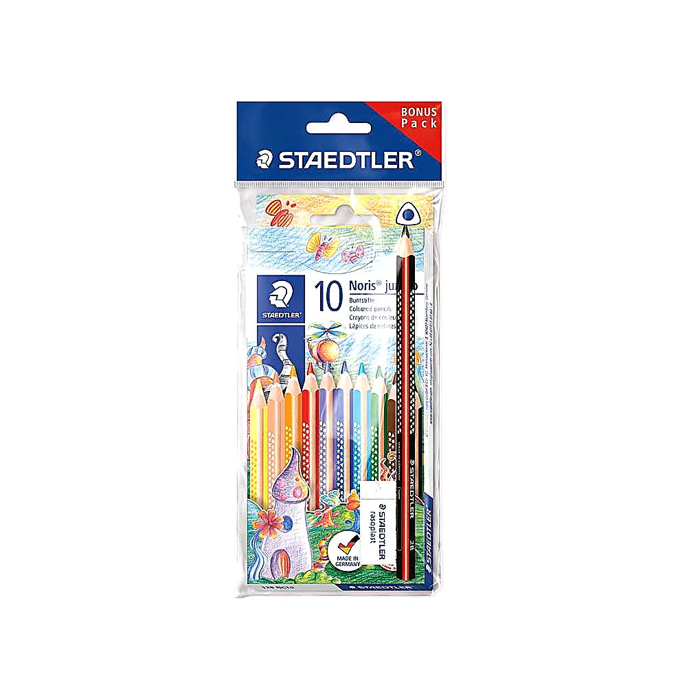 STAEDTLER Jumbo Buntstifte Noris Club 10er Set ABS Dreikant Radierer kindgerecht