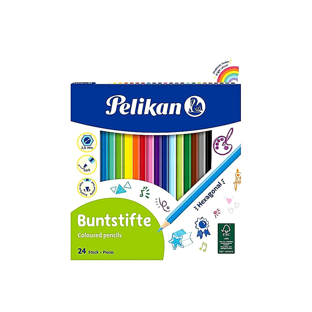 Pelikan Buntstifte Sechseckig 24 Farben Farbstifte Malen Schule Büro