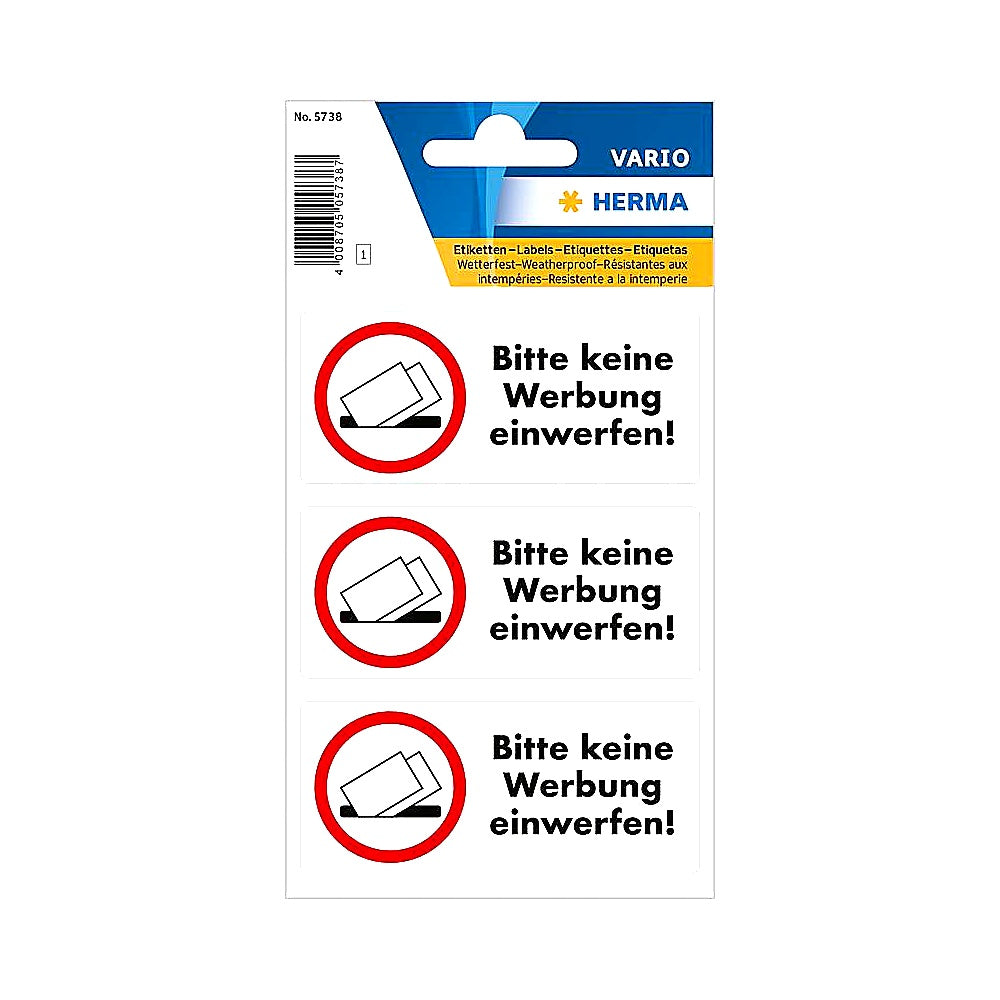 Hinweisetiketten Bitte keine Reklame einwerfen wetterfest 1 Blatt 3 Etiketten