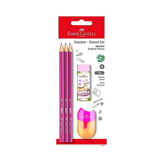 Faber Castell Bleistift-Schulset HB mit Radierer & Spitzer, Schulset