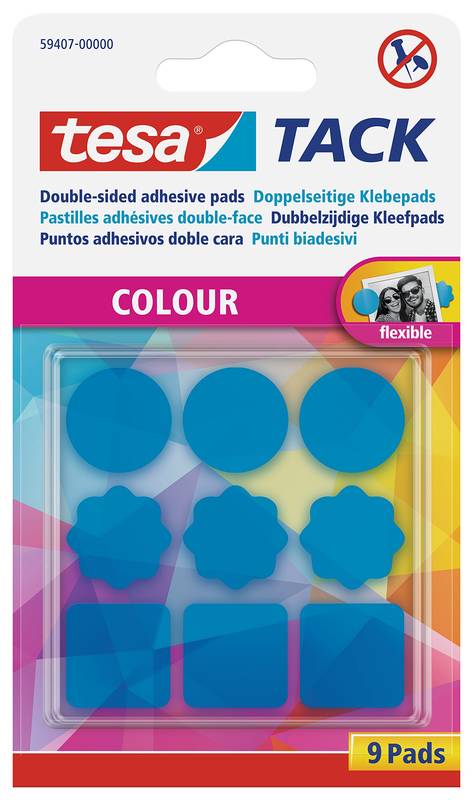 tesa Tack Klebepunkte Blau – 9 doppelseitige Klebepads