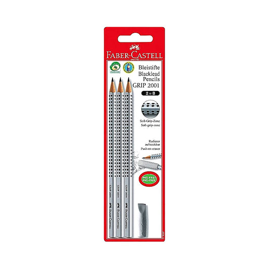 Faber Castell Grip 2001 Bleistift B 3er + Radierer, Bleistiftset