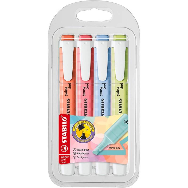 STABILO swing cool Pastel 4er Set Korallrot Kirschblütenrosa Wolkenblau Limette