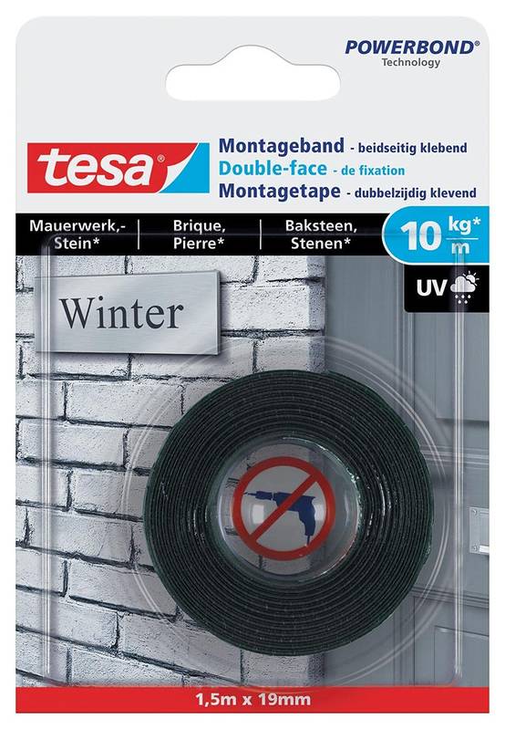 Tesa Powerbond Montageband 1.5m x 19mm doppelseitiges Klebeband für Montage