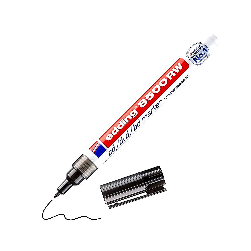 Edding 8500 RW CD/DVD/BD Marker Schwarz, Feine Rundspitze 1mm, non-permanent
