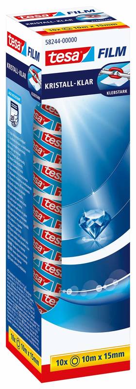 Tesa Kristall Klar Klebeband 10m x 15mm 10 Rollen durchsichtig für Schule Büro