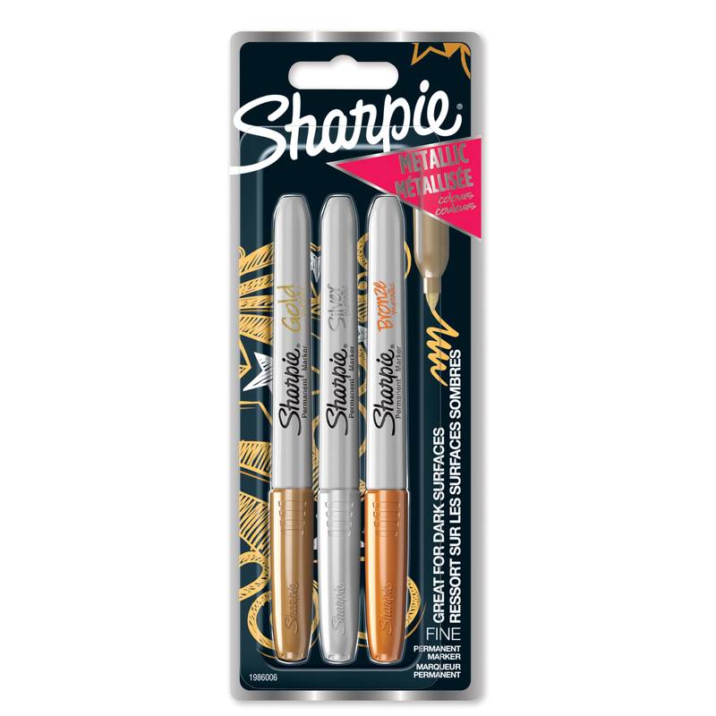 Sharpie Metallic Permanentmarker feine Spitze Gold Silber Bronze 3 Stück