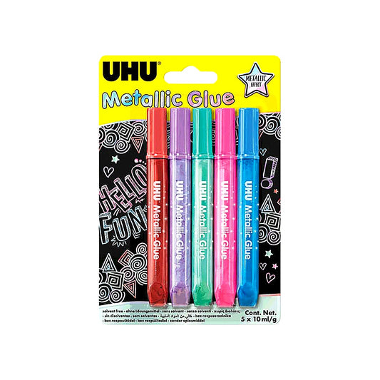 UHU Metallic Glue 5x10ml Glitzerkleber Metallic Basteln Schule