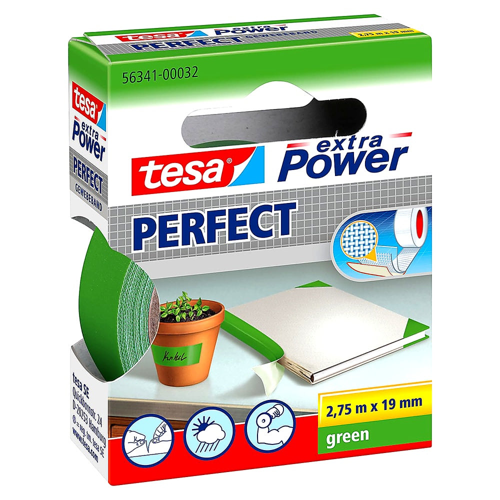 Tesa Power Perfect Gewebeband 2,75m x 19mm strapazierfähiges Klebeband Reparatur