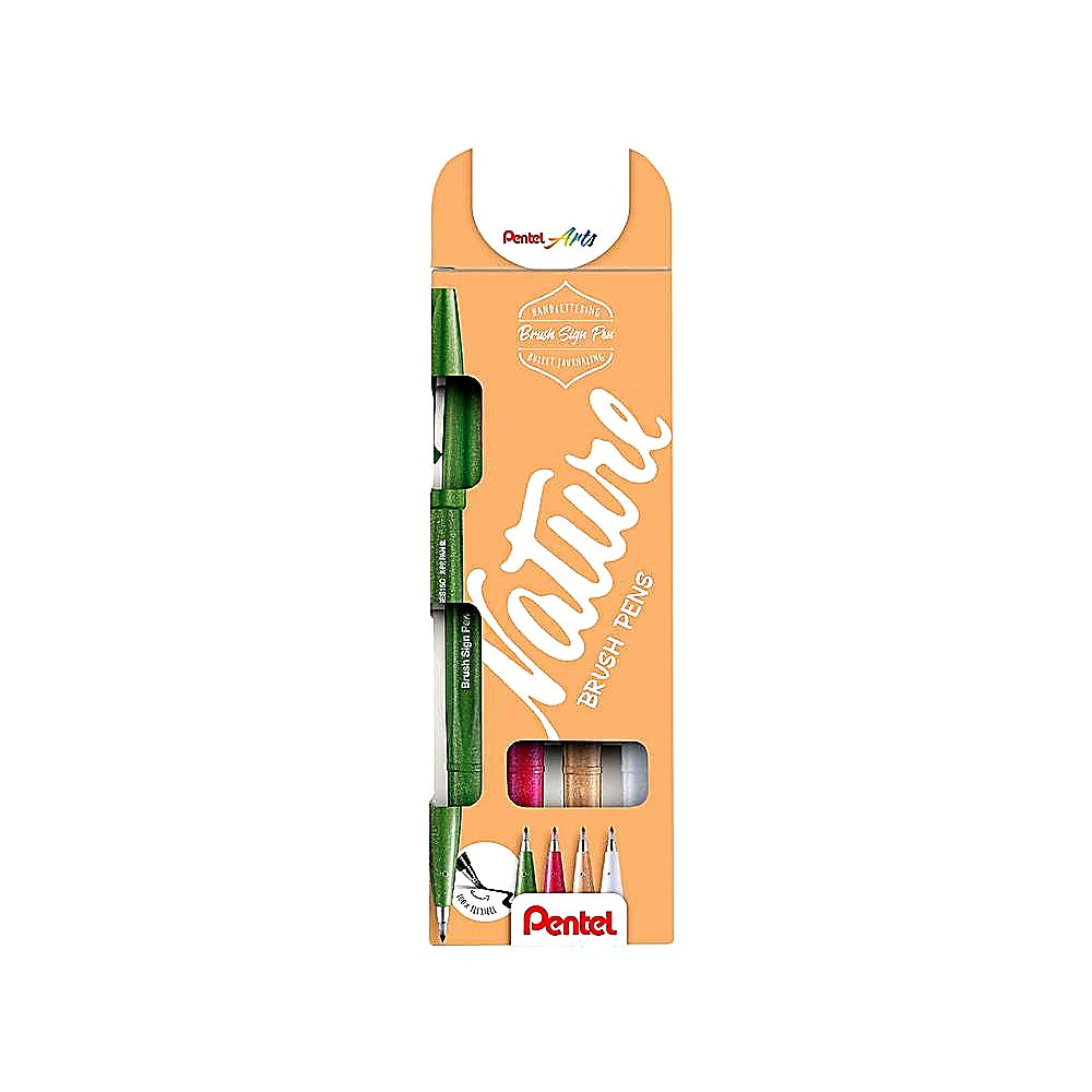 Pentel Brush Sign Pen Set 4er Pinselstift für Handlettering Basteln Schule