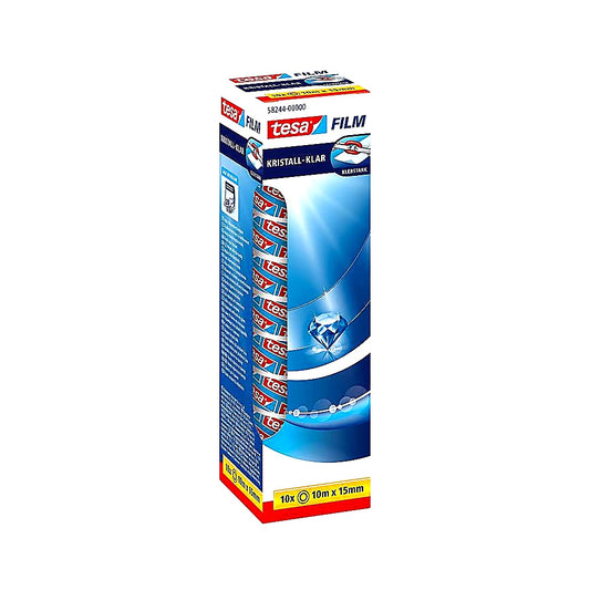 Tesa Kristall Klar Klebeband 10m x 15mm 10 Rollen durchsichtig für Schule Büro