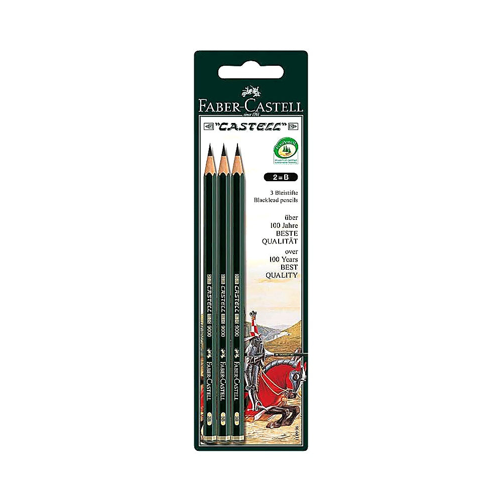 Faber Castell Castell 9000 3er Bleistift B grün, Dreierpack Bleistifte