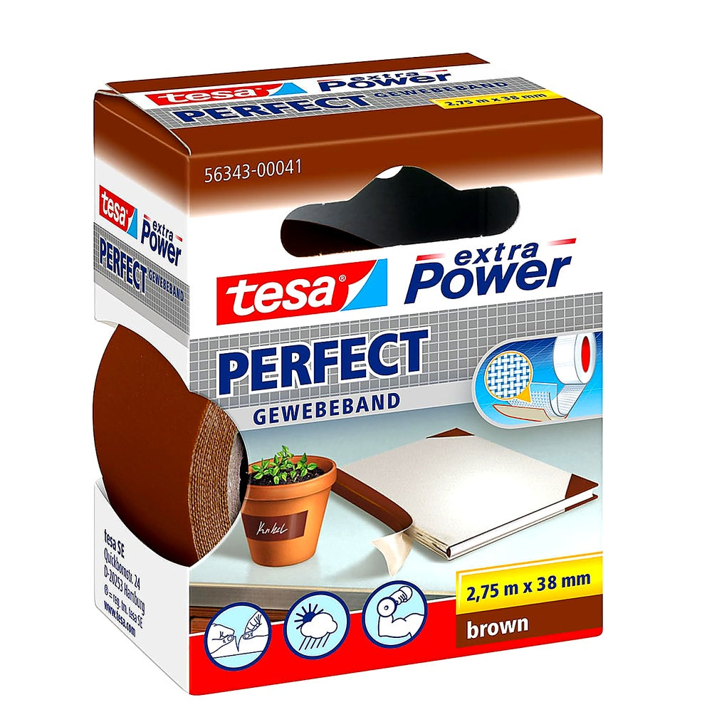 Tesa Power Perfect Gewebeband 2,75m x 38mm strapazierfähiges Klebeband Reparatur