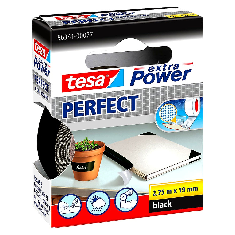 Tesa Power Perfect Gewebeband 2,75m x 19mm strapazierfähiges Klebeband Reparatur