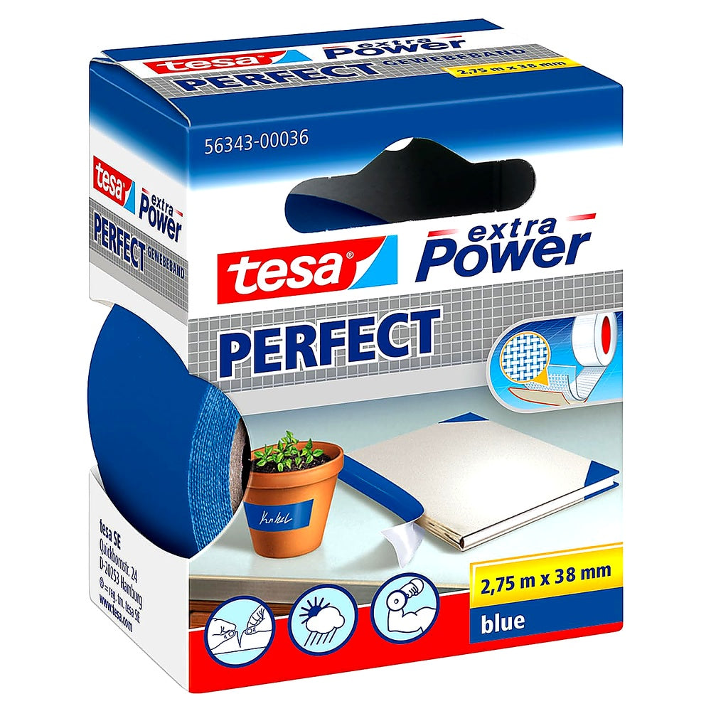 Tesa Power Perfect Gewebeband 2,75m x 38mm strapazierfähiges Klebeband Reparatur