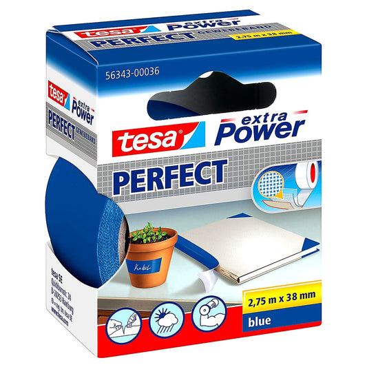 Tesa Power Perfect Gewebeband 2,75m x 38mm strapazierfähiges Klebeband Reparatur