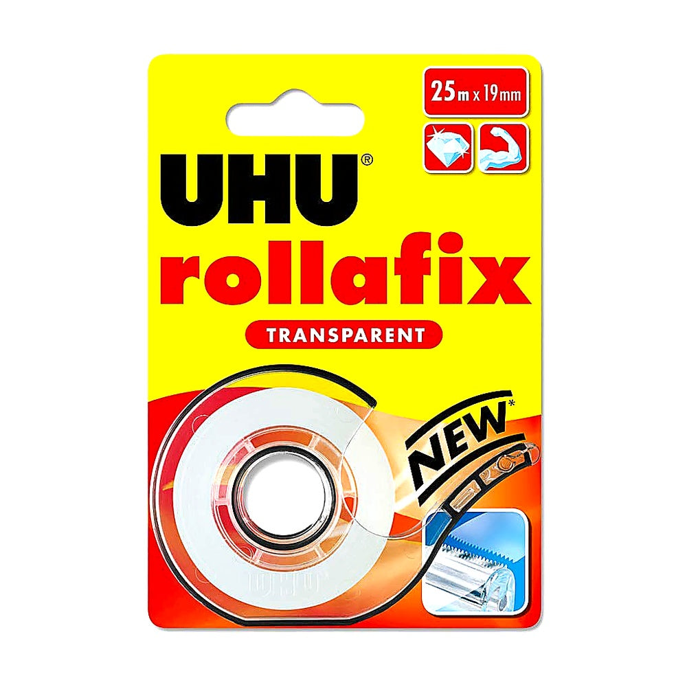UHU rollafix Klebefilm Transparentes Klebeband passendem Abroller 19mm x 25 m
