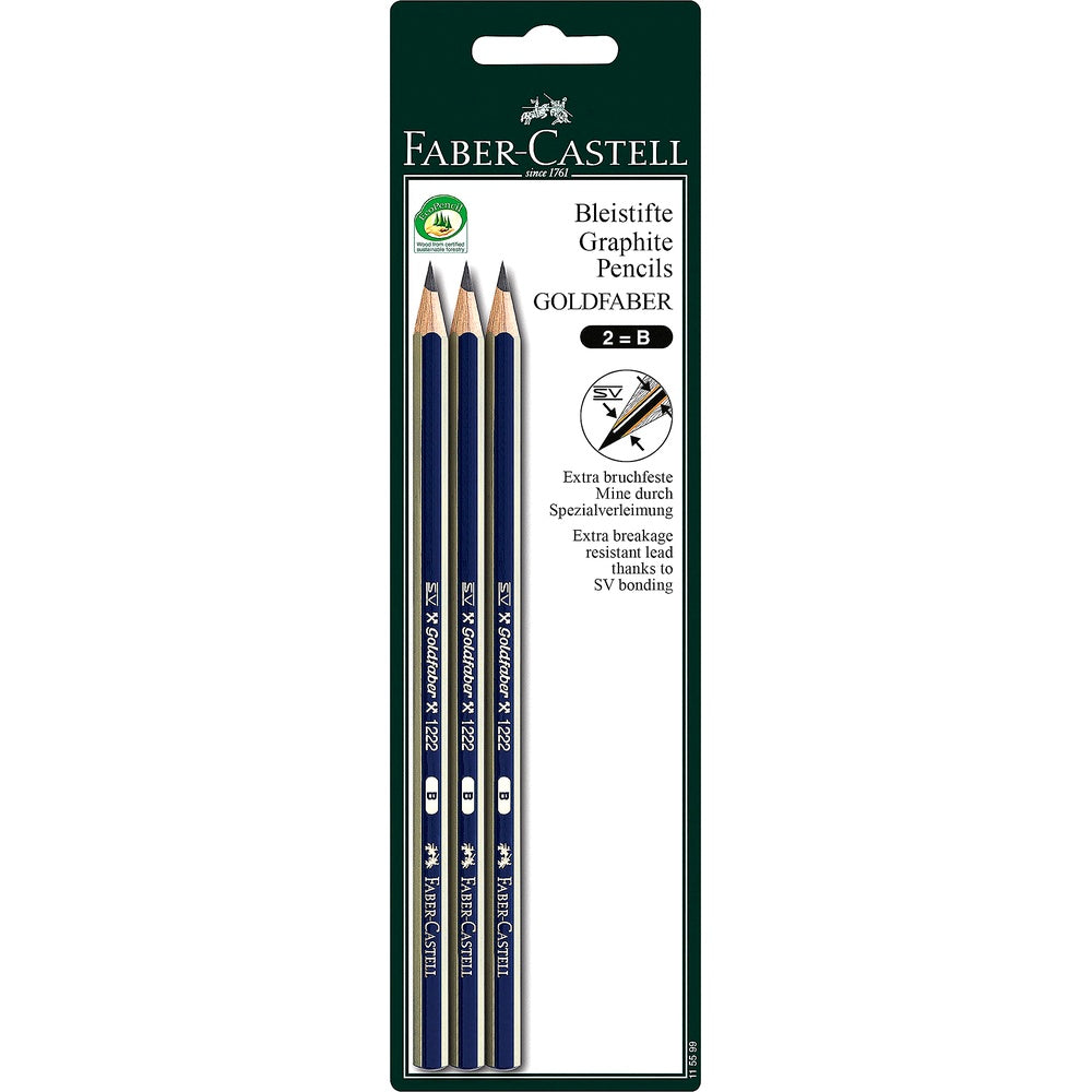 Faber Castell Castell 9000 3er Bleistift B grün, Dreierpack Bleistifte