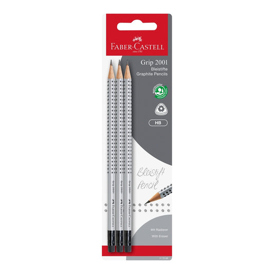 Faber Castell Grip 2001 Bleistift HB mit Gummitip, ergonomisch