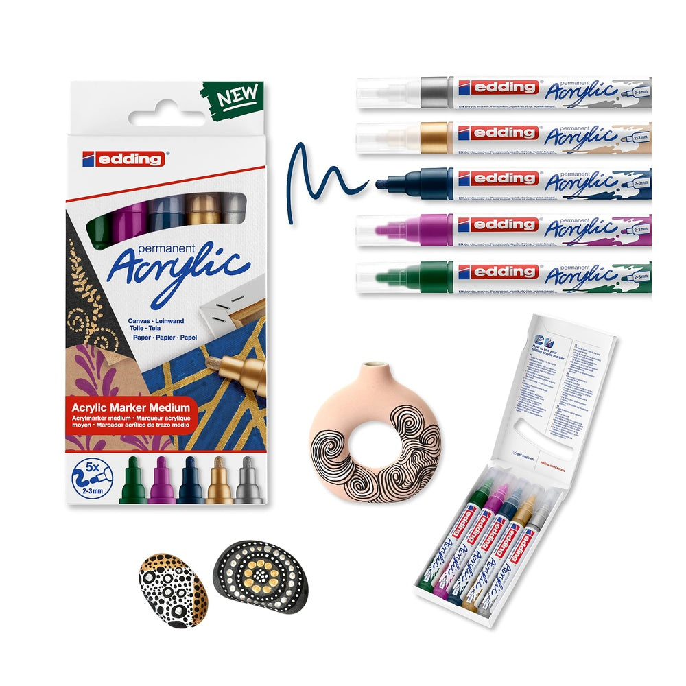 Edding 5100 Acrylmarker medium, Rundspitze 2–3 mm, wasserfest, Leinwand & Holz
