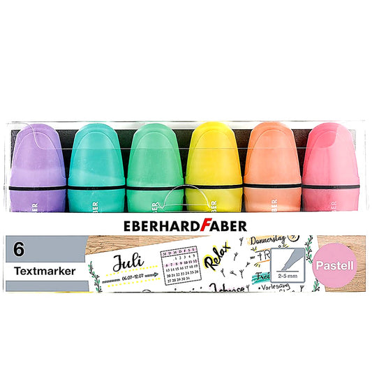 Eberhard Faber 551403 - Mini Textmarker Pastell Keilspitze 6 Marker Stifte Etui