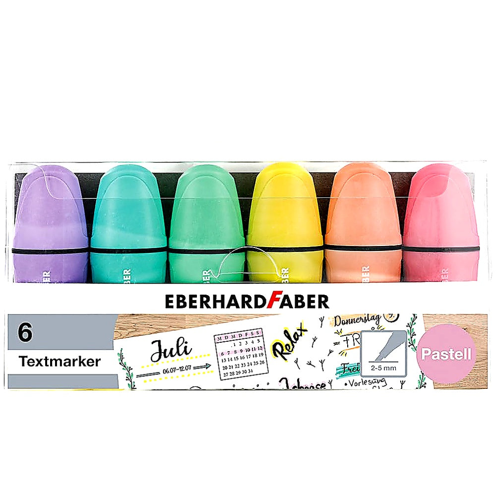 Eberhard Faber 551403 - Mini Textmarker Pastell Keilspitze 6 Marker Stifte Etui
