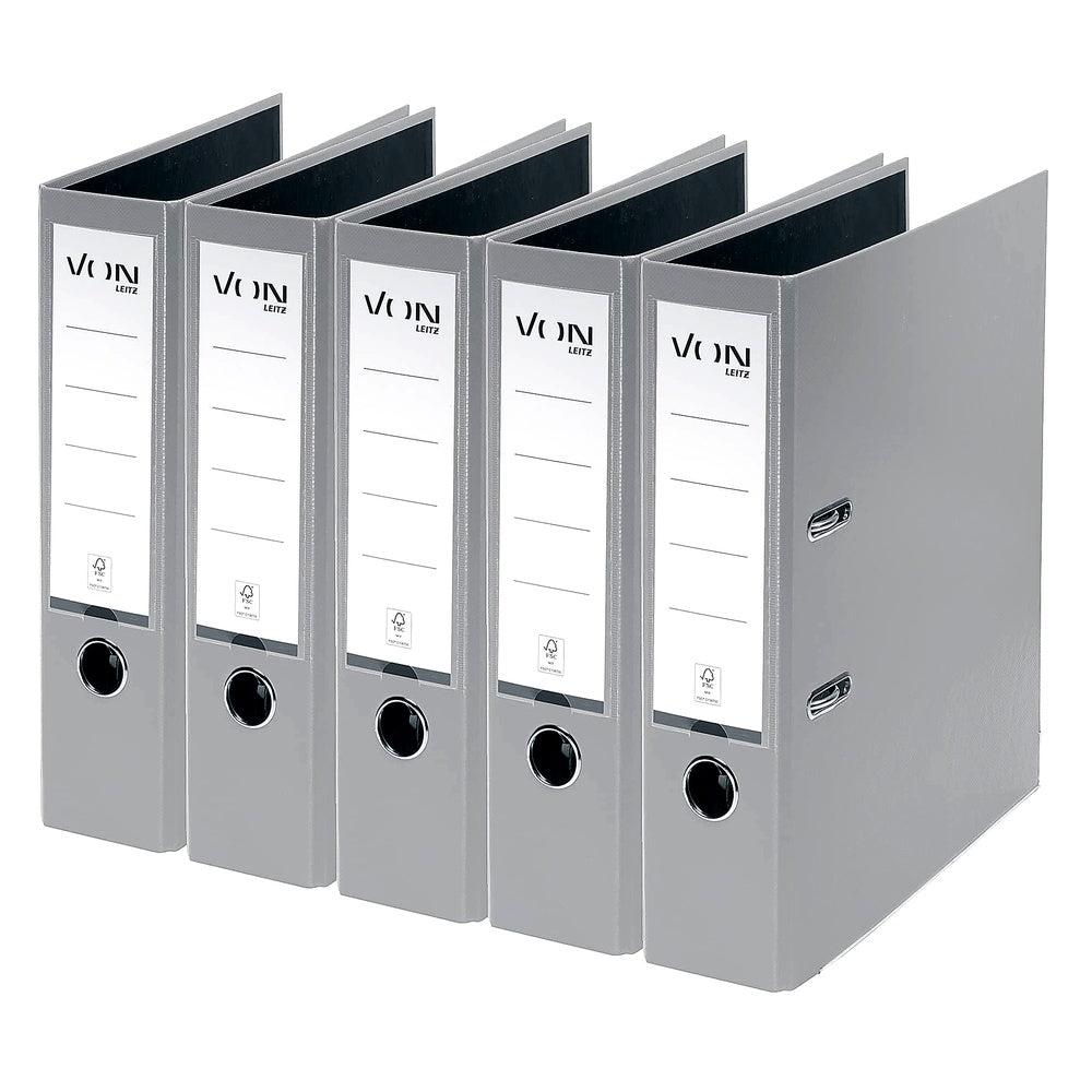 VON Leitz 5er Pack Ordner A4 Karton Kunststoffeinband 80 mm Rückenbreite 600