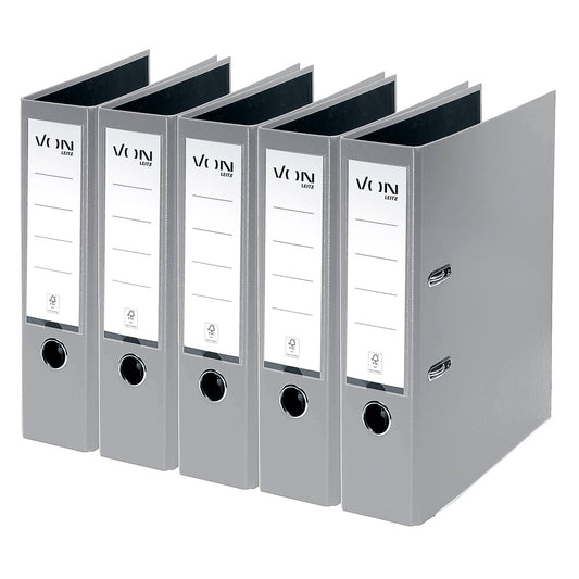 VON Leitz 5er Pack Ordner A4 Karton Kunststoffeinband 80 mm Rückenbreite 600
