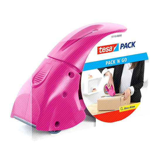 tesa tesapack Abroller Pack' n' Go - Ergonomischer pinker Handabroller