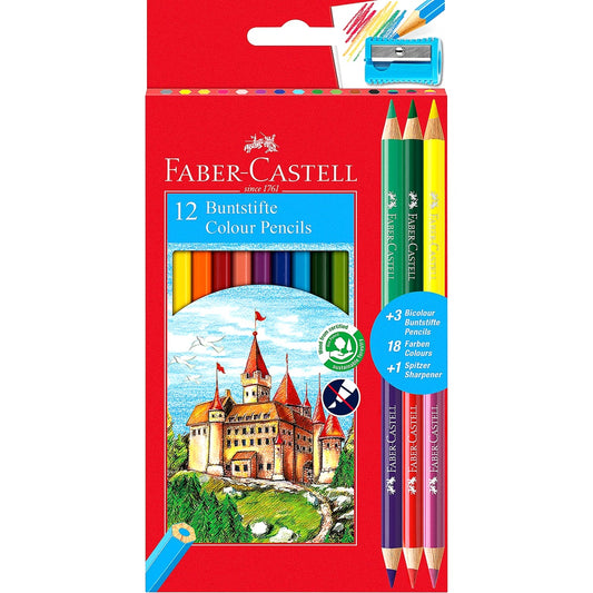 Faber-Castell 110312 - Buntstifte Set Kinder Erwachsene 15-teilig bruchsicher