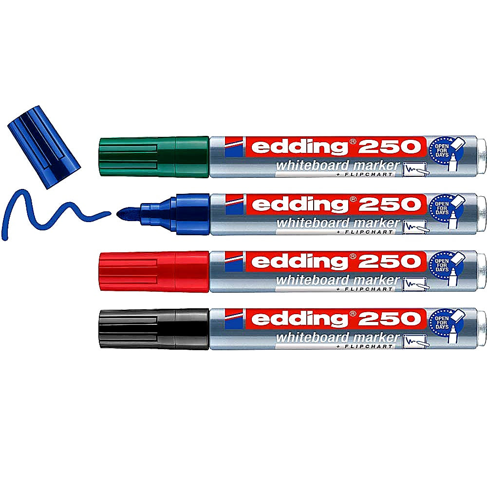edding 250 Whiteboardmarker - bunte Farben - 4 Whiteboard Stifte - Rundspitze