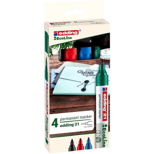 edding 21 Ecoline Permanentmarker Set - bunte Farben - 4 Stifte - Rundspitze 1