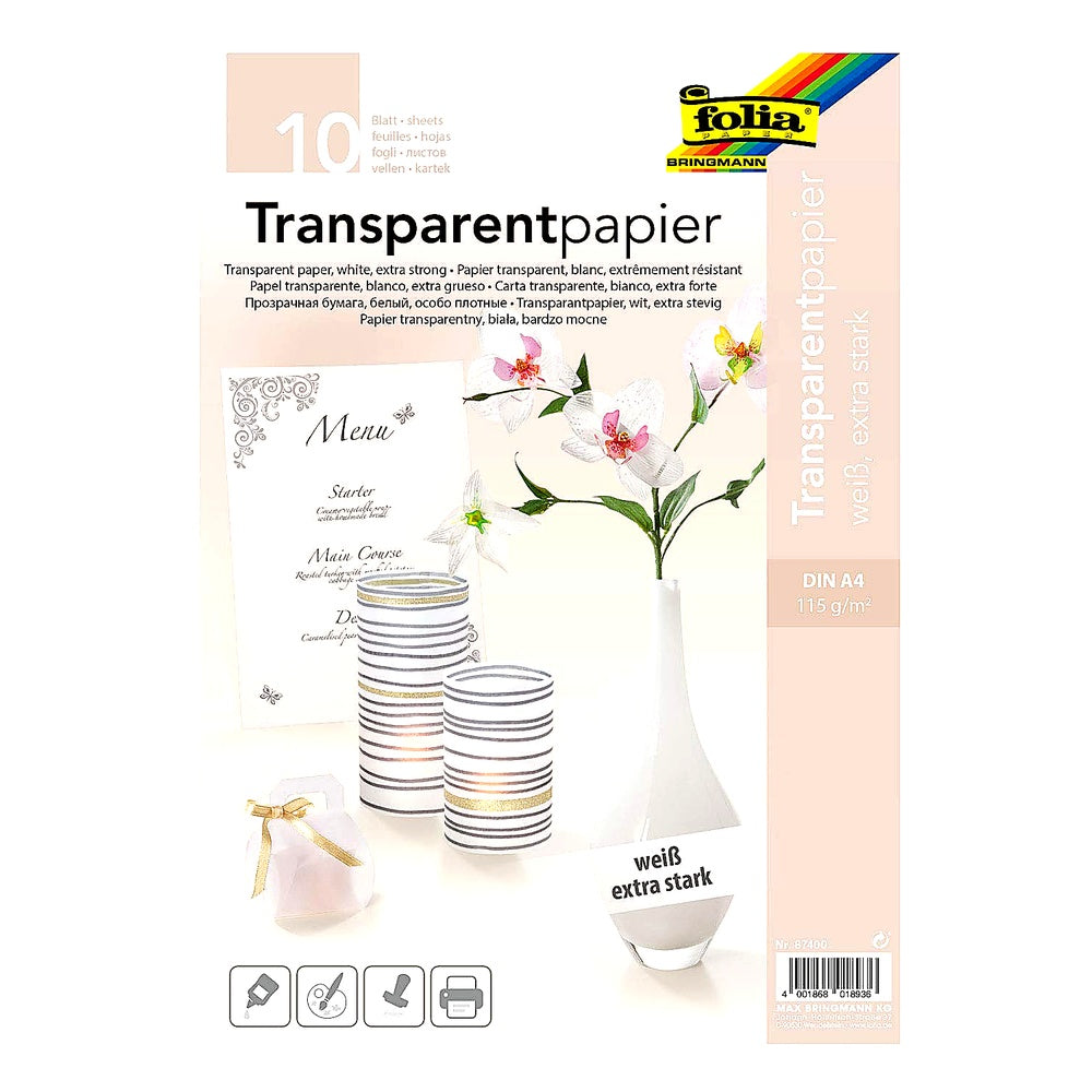 folia 87400 - Transparentpapier DIN A4 10 Blatt weiß - vielseitig einsetzbar